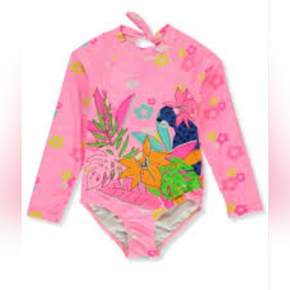 KENSIE GIRL Rashguard  One-Piece UPF 50+ Quick Dry Cheetah Cat Swimsuit - Picture 1 of 9